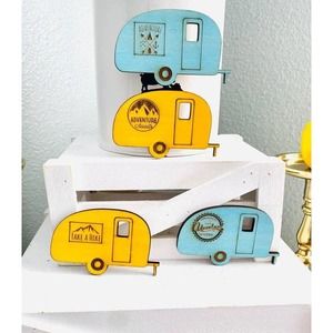 Set of 4 Wood Farmhouse Inspired Camper Themed Magnets (CAMPM)